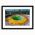 Framed wall art collection featuring a stunning geyser landscape design with a black mat, ideal for modern home decor, showcasing vibrant colors and intricate details.