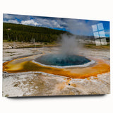 Acrylic glass wall art showcasing a vibrant geyser landscape design, featuring rich colors and intricate details, perfect for adding a modern touch to home decor.