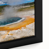 Framed canvas wall art showcasing a vibrant geyser landscape design with rich colors and intricate details, perfect for modern home decor and art enthusiasts.