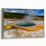 Framed canvas wall art featuring a stunning geyser landscape design in silver tones, showcasing vibrant colors and intricate details, ideal for modern home decor.