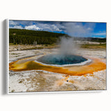 Framed canvas wall art featuring a stunning geyser design, showcasing vibrant colors and intricate details. Ideal for enhancing modern home decor with a natural theme.