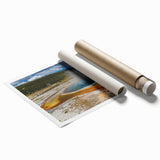 Vibrant rolled print showcasing a stunning geyser landscape design, featuring rich colors and intricate details, ideal for modern home decor or art enthusiasts.