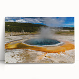 Stretched canvas wall art featuring a vibrant geyser landscape design, showcasing rich colors and intricate details, perfect for modern home decor.