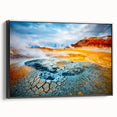 Framed wall art featuring a striking geyser landscape design, showcasing vivid colors with a black frame. Ideal for enhancing modern home decor and artistic ambiance.
