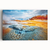 Stretched canvas wall art featuring a vibrant geyser landscape design, showcasing vivid colors and dynamic textures, perfect for home decor enhancement.