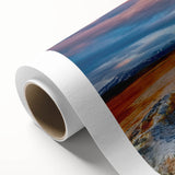 Rolled canvas showcasing a vibrant geyser landscape design, featuring bold colors and intricate details, ideal for home decor or art enthusiasts, packaged securely in a cardboard tube.