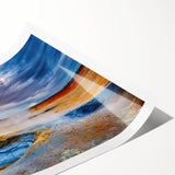 Vibrant rolled print showcasing a geyser landscape design, featuring rich colors and intricate details, perfect for enhancing home decor with natural beauty.