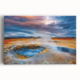 Stretched canvas wall art showcasing a vibrant geyser landscape design, featuring rich colors and intricate details, perfect for home decor and art enthusiasts.