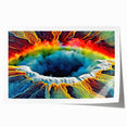 Vibrant rolled print of abstract geyser landscape art, showcasing dynamic colors and fluid shapes, ideal for modern home decor, packaged securely in a tube.