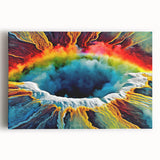 Vibrant stretched canvas wall art featuring a landscape design with a geyser, showcasing bold colors and intricate details, perfect for enhancing home decor.