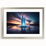 Geyser design wall art collection featuring a silver frame with a mat, showcasing vibrant landscape imagery, perfect for modern home decor.