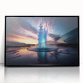 Framed acrylic wall art featuring a vibrant geyser landscape design with a sleek black frame, adding a modern touch to home decor. Perfect for nature enthusiasts.