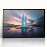 Framed acrylic wall art featuring a vibrant geyser landscape design with a sleek black frame, adding a modern touch to home decor. Perfect for nature enthusiasts.