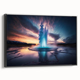 Framed canvas wall art showcasing a stunning geyser landscape design, featuring vibrant colors and intricate details. The black frame enhances the artwork's visual appeal, making it a perfect addition to modern home decor.