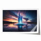 Vibrant geyser landscape wall art print showcasing colorful geothermal features, rolled for easy shipping and display, perfect for home decor enthusiasts.