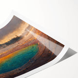 Vibrant rolled print showcasing a geyser landscape design with rich colors and intricate details, ideal for home decor or art collection, packaged securely.