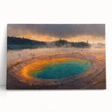 Stretched canvas wall art featuring a vibrant geyser landscape design, showcasing vivid colors and dynamic textures, perfect for enhancing home decor.