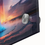 Close-up of a vibrant acrylic glass wall art piece showcasing a geyser landscape design, ideal for modern home decor, with vivid colors and intricate details.