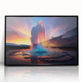 Framed wall art collection showcasing a striking landscape design with a geyser, presented in a sleek black frame, ideal for modern home decor.
