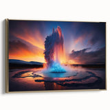 Framed canvas art showcasing a stunning geyser landscape design in gold tones, perfect for adding elegance to any modern decor. Ideal for art enthusiasts and home decorators.