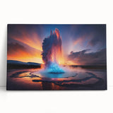 Stretched canvas wall art featuring a vibrant landscape design of a geyser, highlighted by rich colors and textures, ideal for modern home decor.