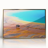 Framed wall art collection featuring a stunning geyser landscape design with gold accents, perfect for enhancing modern decor in any room setting.