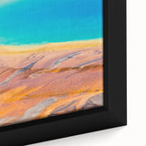Close-up of a vibrant geyser design framed canvas wall art collection, showcasing intricate colors and textures, perfect for modern home decor.