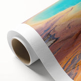 Vibrant rolled canvas showcasing a stunning geyser landscape design in rich colors, ideal for home decor, elegantly packaged in a protective cardboard tube.