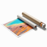Vibrant rolled print of a geyser landscape wall art collection, showcasing rich colors and intricate details, perfect for home decor enthusiasts.