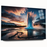 Beautiful acrylic glass wall art featuring a serene landscape design with a geyser, showcasing vibrant colors and intricate details. Perfect for modern home decor.