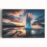 Stretched canvas art depicting a vibrant geyser landscape, showcasing vivid colors and intricate details, perfect for enhancing home decor aesthetics.
