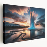 Stretched canvas wall art showcasing a vibrant geyser landscape design, featuring rich colors and dynamic textures, ideal for modern home decor.