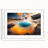 Framed landscape wall art featuring a stunning geyser design, presented with a white mat in a sleek frame, perfect for modern home decor.