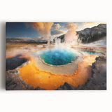 Stretched canvas wall art featuring a vibrant geyser landscape design, showcasing vivid colors and intricate details, perfect for modern home decor.