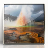 Framed acrylic wall art featuring a stunning geyser design in silver tones, showcasing vibrant colors and intricate details, perfect for enhancing modern decor.