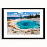 Framed wall art featuring a stunning geyser landscape design with a sleek black mat, ideal for modern home decor. Perfect for enhancing living spaces with nature-inspired aesthetics.