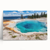 Stretched canvas wall art featuring a vibrant geyser landscape design, showcasing rich colors and dynamic textures, perfect for modern home decor.