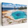 Stretched canvas wall art showcasing a vibrant geyser landscape design, featuring bright colors and intricate details, perfect for home decor.
