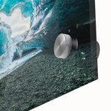 Close-up of a stunning acrylic glass wall art piece showcasing a vibrant glacier landscape design, emphasizing intricate details and vivid colors, perfect for modern decor.
