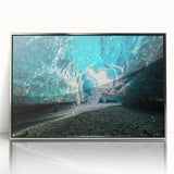 Framed acrylic wall art displaying a stunning glacier landscape design with silver accents, perfect for modern home decor. Ideal for nature enthusiasts and interior design lovers.