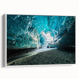 Framed canvas wall art featuring a stunning glacier landscape design, showcasing icy blue hues and intricate details, perfect for modern home decor.