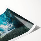 Stunning rolled print of a glacier landscape art design, showcasing icy blues and whites, perfect for home décor. Packaged securely in a protective cardboard tube.