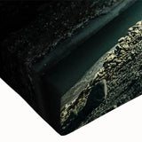 Close-up of a stretched canvas wall art piece showcasing a vibrant glacier landscape design, highlighting icy blues and whites, perfect for modern home decor.