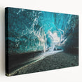Stretched canvas wall art showcasing a stunning glacier landscape design in vibrant blues and whites, ideal for enhancing modern home decor with a natural aesthetic.