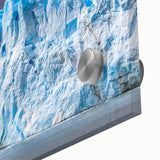 Close-up of a vibrant glacier landscape wall art piece, crafted on acrylic glass, showcasing intricate ice patterns and cool blue tones, ideal for modern decor.