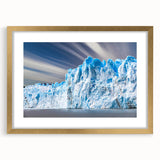 Elegant framed wall art featuring a stunning glacier landscape design with a gold mat, perfect for adding a touch of nature-inspired decor to any space. The artwork captures serene icy blues and whites, evoking a sense of tranquility and adventure. Ideal for interior design enthusiasts looking to enhance their home or office environment.