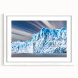 Framed wall art featuring a stunning glacier landscape design, set in a white mat for elegance, perfect for enhancing modern home décor and adding a serene touch to living spaces.