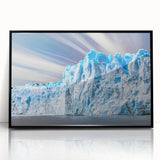 Framed acrylic wall art featuring a stunning glacier landscape design, showcasing vibrant blues and whites, perfect for modern home decor. Ideal for nature enthusiasts.