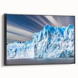 Framed canvas wall art showcasing a stunning glacier landscape design with a black frame, perfect for enhancing modern home decor. Ideal for nature lovers and interior design enthusiasts.
