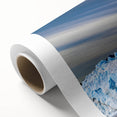 Rolled canvas showcasing a stunning glacier landscape design with vibrant blues and whites, ideal for home decor; elegantly packaged in a protective tube.